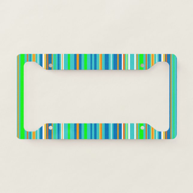 Blue Green Turquoise Stripes License Plate Frame (Front)