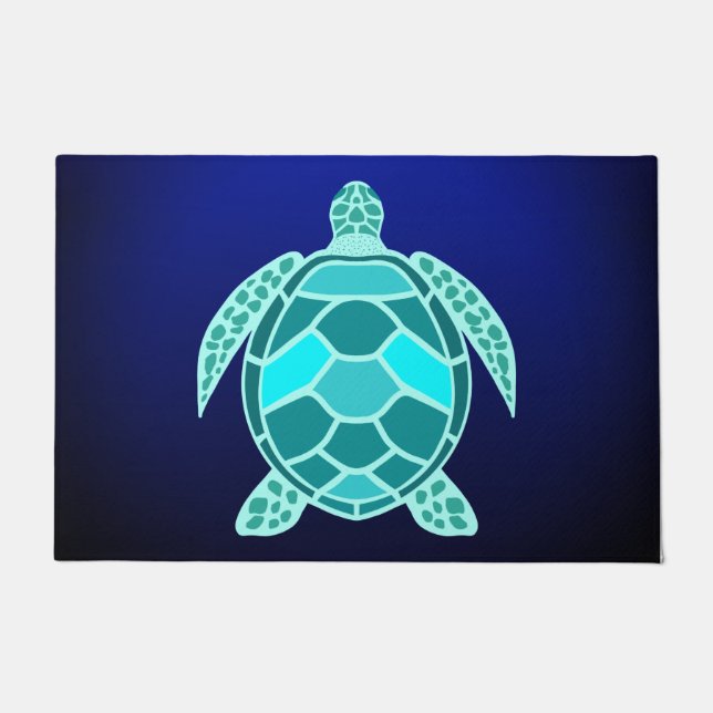 Blue green turquoise teal turtle doormat (Front)