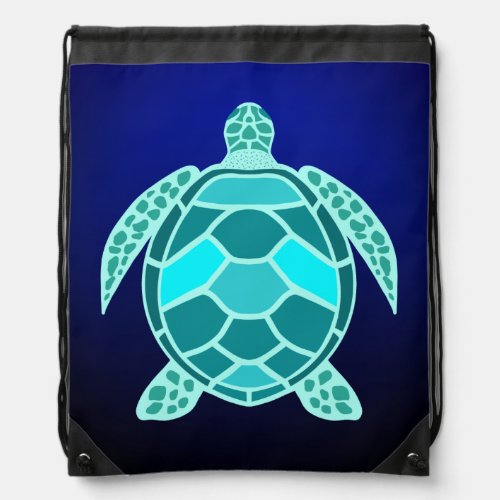 Blue green turquoise teal turtle drawstring bag
