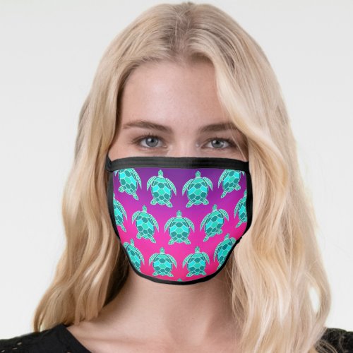 Blue green turquoise teal turtle face mask