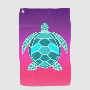 Blue green turquoise teal turtle golf towel