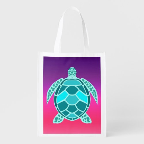 Blue green turquoise teal turtle grocery bag