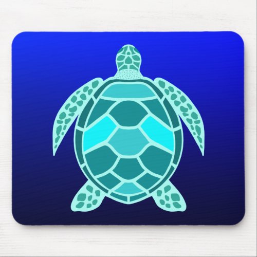 Blue green turquoise teal turtle on navy mouse pad