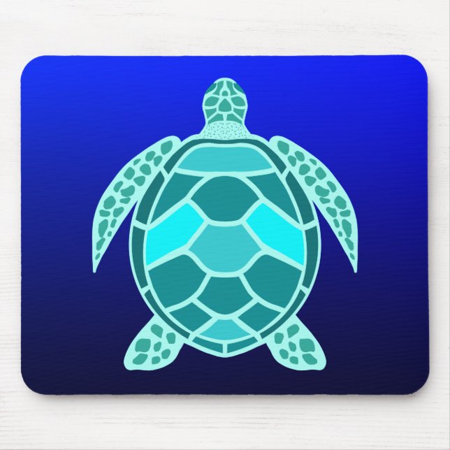 Blue green turquoise teal turtle on navy mouse pad (Front)