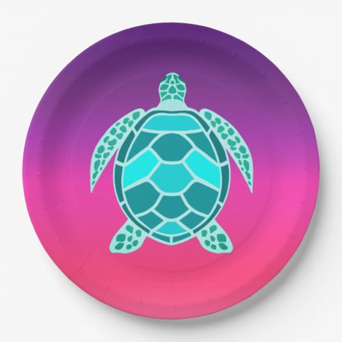 Blue green turquoise teal turtle paper plates