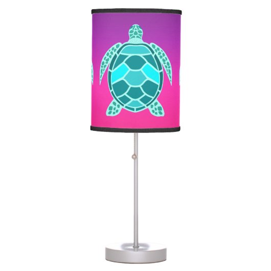 Blue green turquoise teal turtle table lamp (Front)