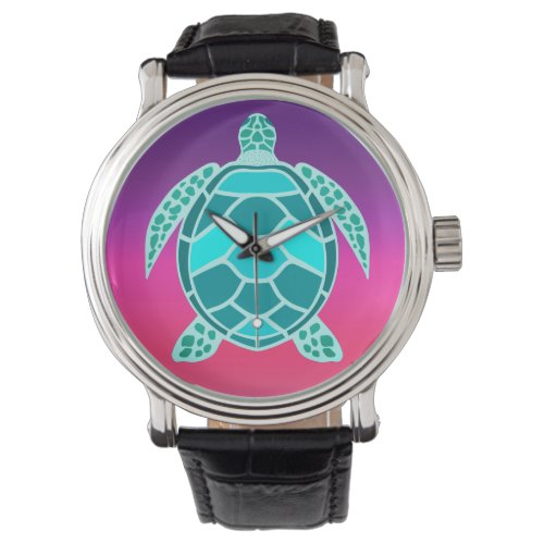 Blue green turquoise teal turtle watch