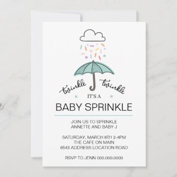 Blue Green Umbrella Twinkle Baby Sprinkle Download Invitation by LaurEvansDesign at Zazzle
