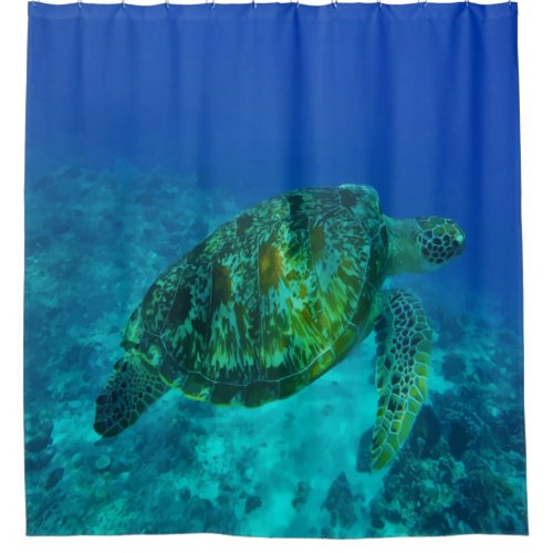 BLue Green Underwater Sea Turtle Animal Nature Art Shower Curtain