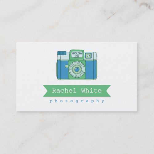 Blue &amp; Green Vintage Camera Biz Card Business Card Template