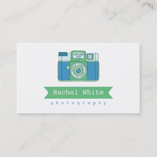 Customizable Blue &amp; Green Vintage Camera Biz Card Business Card Template