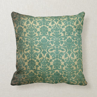 Blue green vintage damask throw pillow