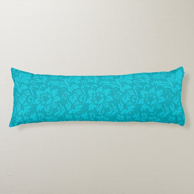 Blue-Green  Vintage Floral Damasks Body Pillow (Front)