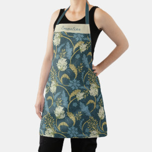 Blue Green Vintage Floral Personalized Apron