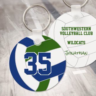 Blue green volleyball team colors personalized keychain