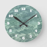 Blue Green Water Teal Abstract Beach Coastal  Round Clock