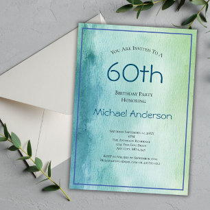 Blue Green Watercolor 60th Birthday for Him Invitation
