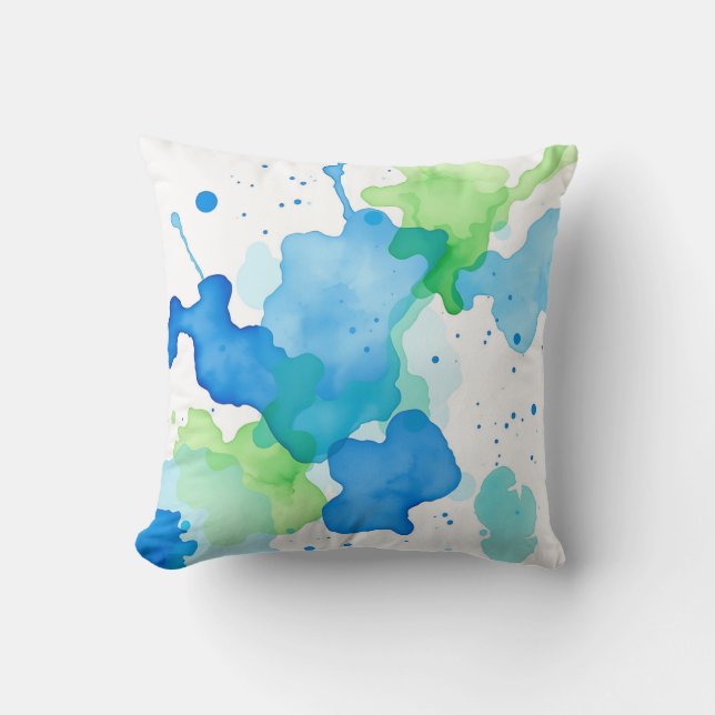 Blue Green Watercolor Abstract Pattern Throw Pillow (Front)