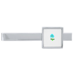 Blue green watercolor add your name tex silver finish tie bar