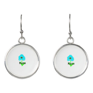Blue green watercolor add your name text custom  earrings