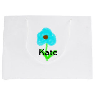Blue green watercolor add your name text custom large gift bag
