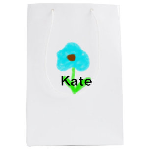 Blue green watercolor add your name text custom medium gift bag