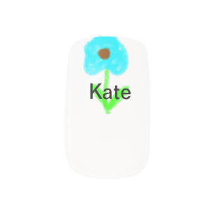 Blue green watercolor add your name text custom minx nail art
