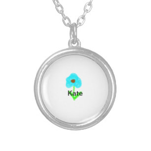 Blue green watercolor add your name text custom  silver plated necklace