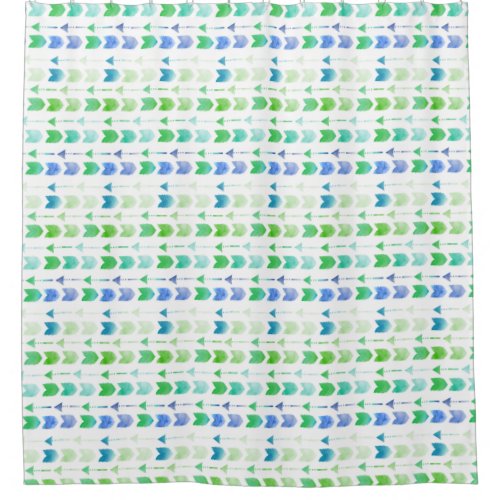 Blue Green Watercolor arrows tribal shower curtain