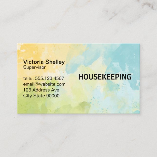 Blue Green Watercolor Background Business Card (Front)