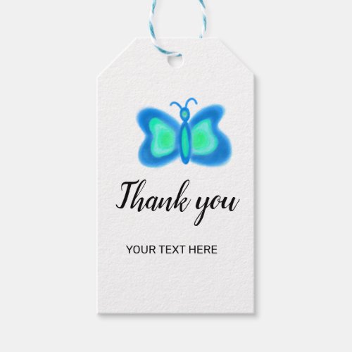 blue green watercolor butterfly simple thank you gift tags