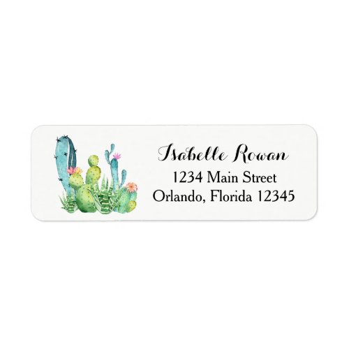 Blue Green Watercolor Cactus Return Address Label