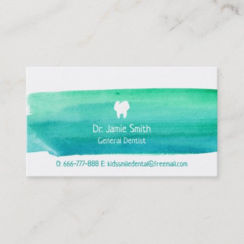 Blue Green Watercolor Dentist Business Cards