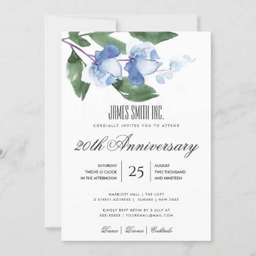 BLUE GREEN WATERCOLOR FLORAL CORPORATE PARTY EVENT INVITATION