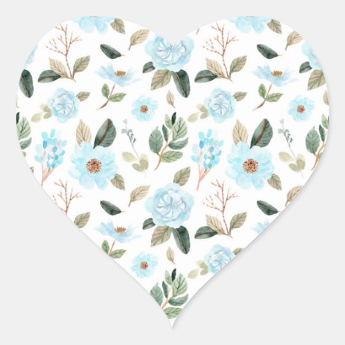 Blue Green Watercolor Floral Heart Sticker