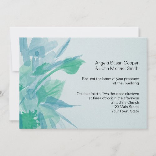 Blue Green Watercolor Floral Invitation