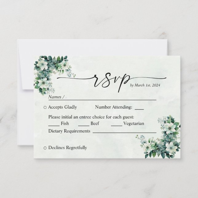 Blue Green watercolor flowers customizable RSVP (Front)