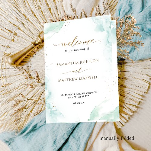 Blue Green Watercolor Folded Wedding Program