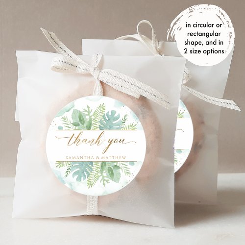 Blue Green Watercolor Greenery Thank You Favor Classic Round Sticker