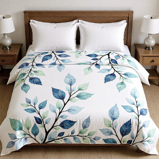 Blue Green Watercolor Leaves Botanical Design 376 Duvet Cover