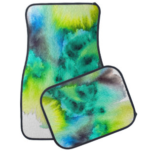 Blue Green watercolor marble abstract tie dye Car Floor Mat