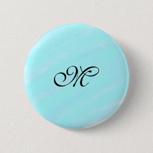 Blue green watercolor monogram add letter pastel button