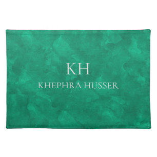 Blue Green Watercolor Monogram Cloth Placemat