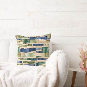 Blue Green Watercolor Patches Throw Pillow