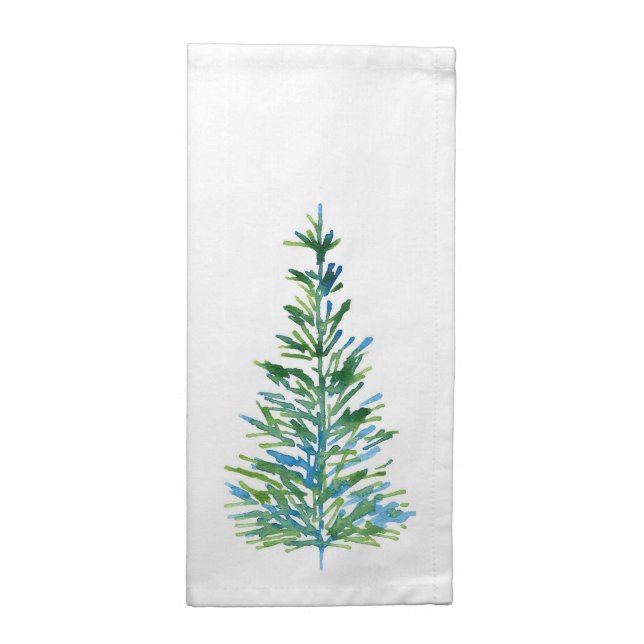 Blue Green Watercolor Pine Tree Cloth Napkin (Half Fold)