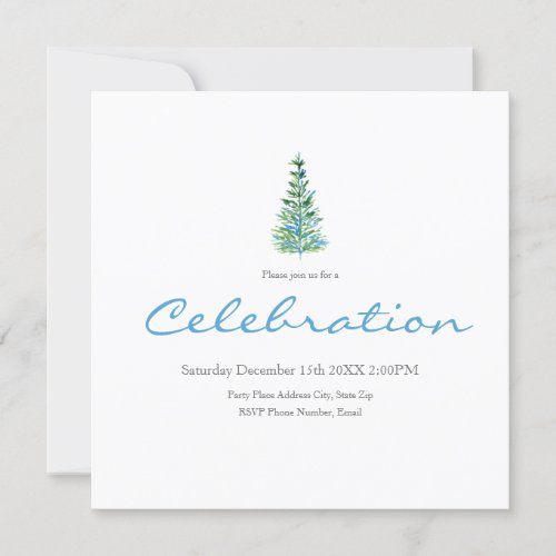 Blue Green Watercolor Pine Tree Invitation