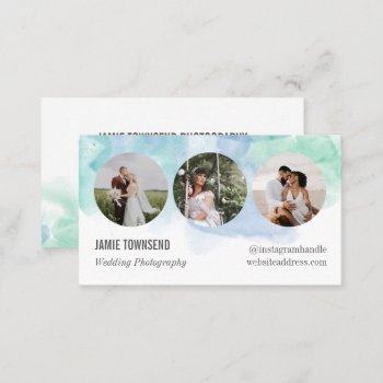 Blue Green Watercolor Round Photos Photographer Business Card by birchandoak at Zazzle