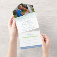 Blue green watercolor showering belated wedding