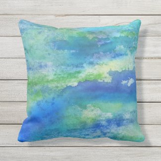 Blue Green Watercolor Splash Pillow 16x16