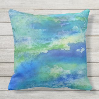 Blue Green Watercolor Splash Pillow 20x20